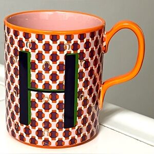 Anthropologie Parker Stoneware Geometric Monogram Letter H Coffee Mug MCM Style